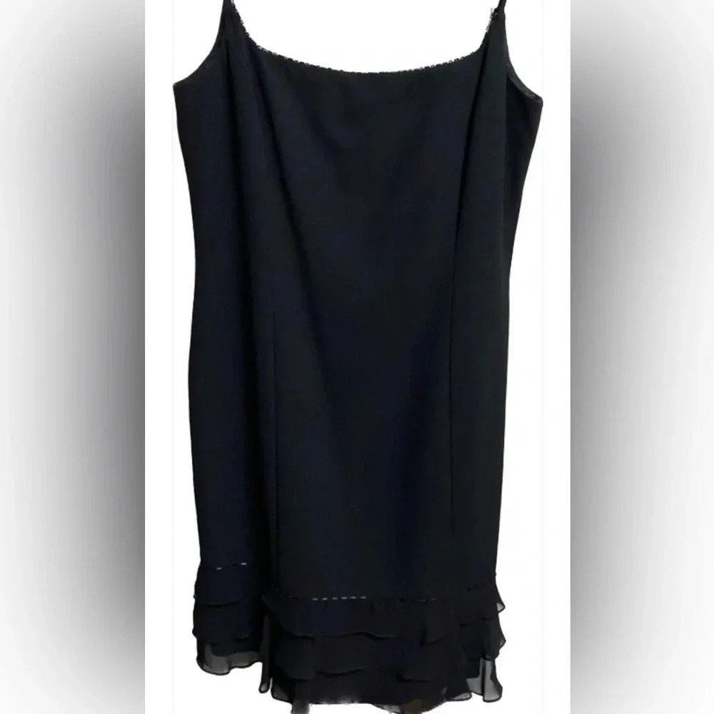 Vintage Anne Stanley Saks 5th Ave Black Beaded Ruffled Cocktail Dress Sz 12 EUC